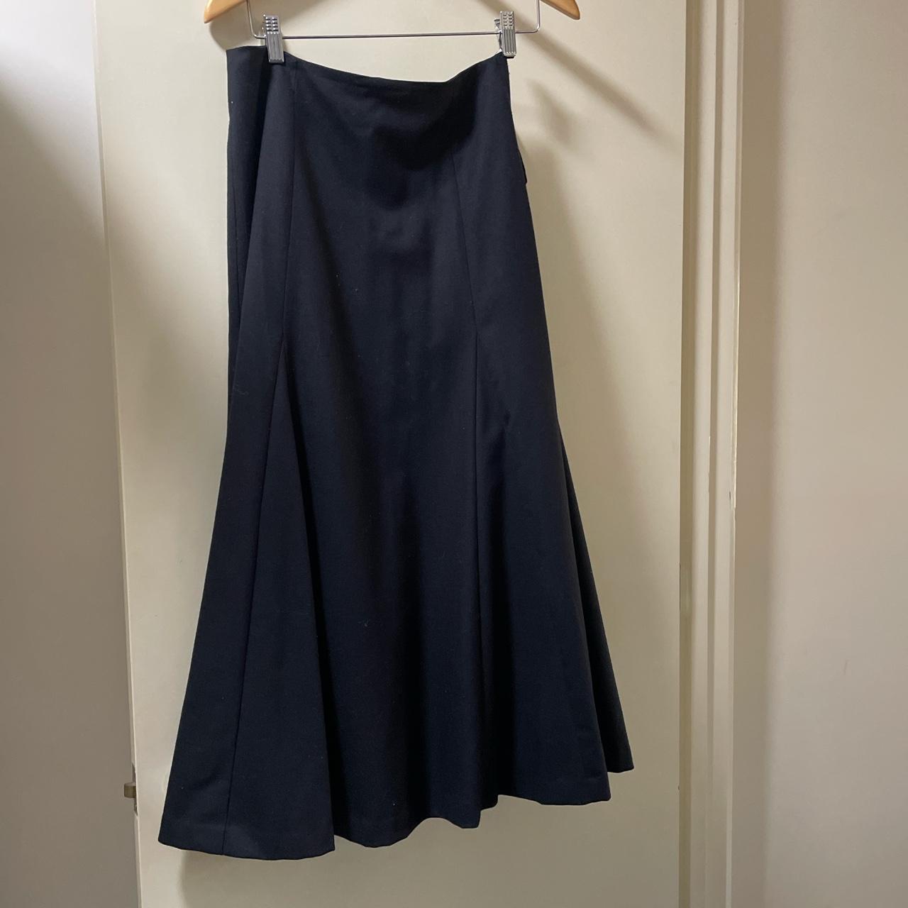 Gorman wool blend navy maxi skirt with pleats. Satin... - Depop