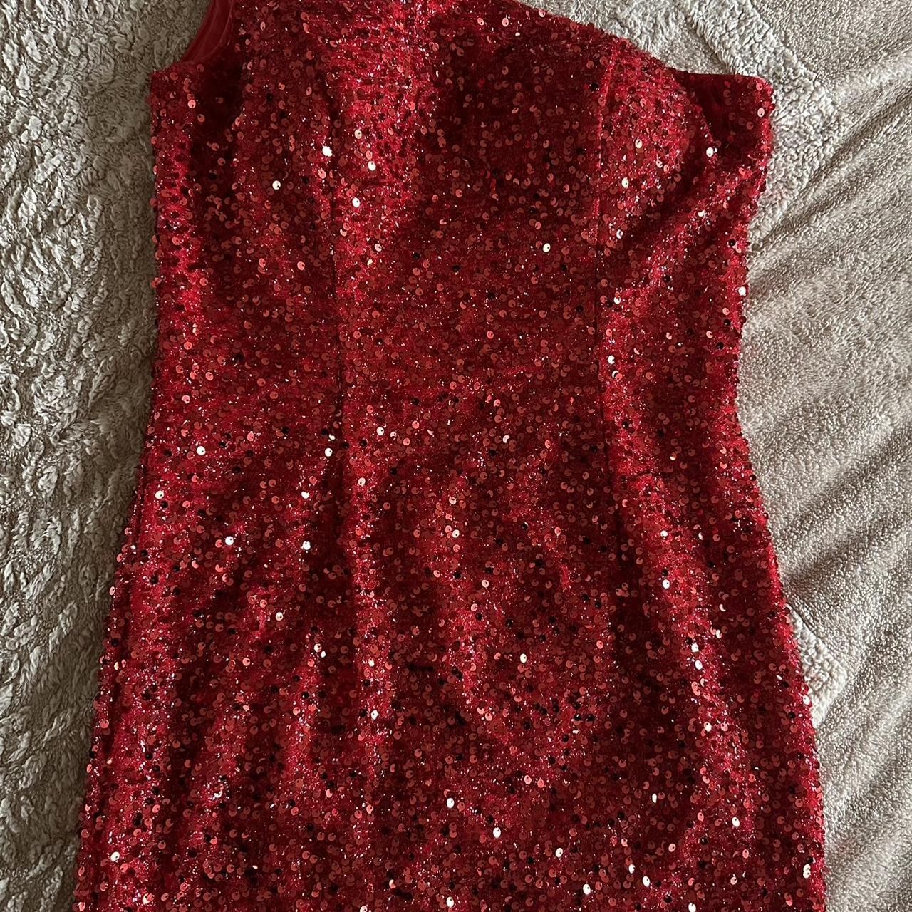 Red glitter dress Side boob on one half of the dress - Depop