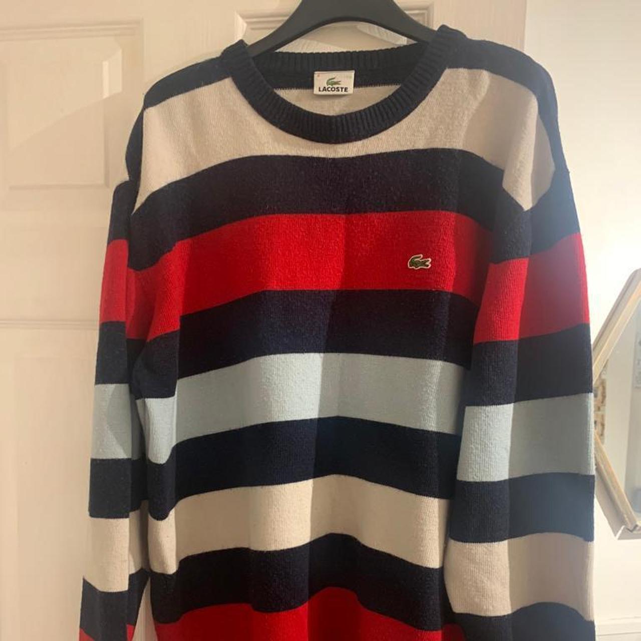 Lacoste Men's White and Red Jumper | Depop