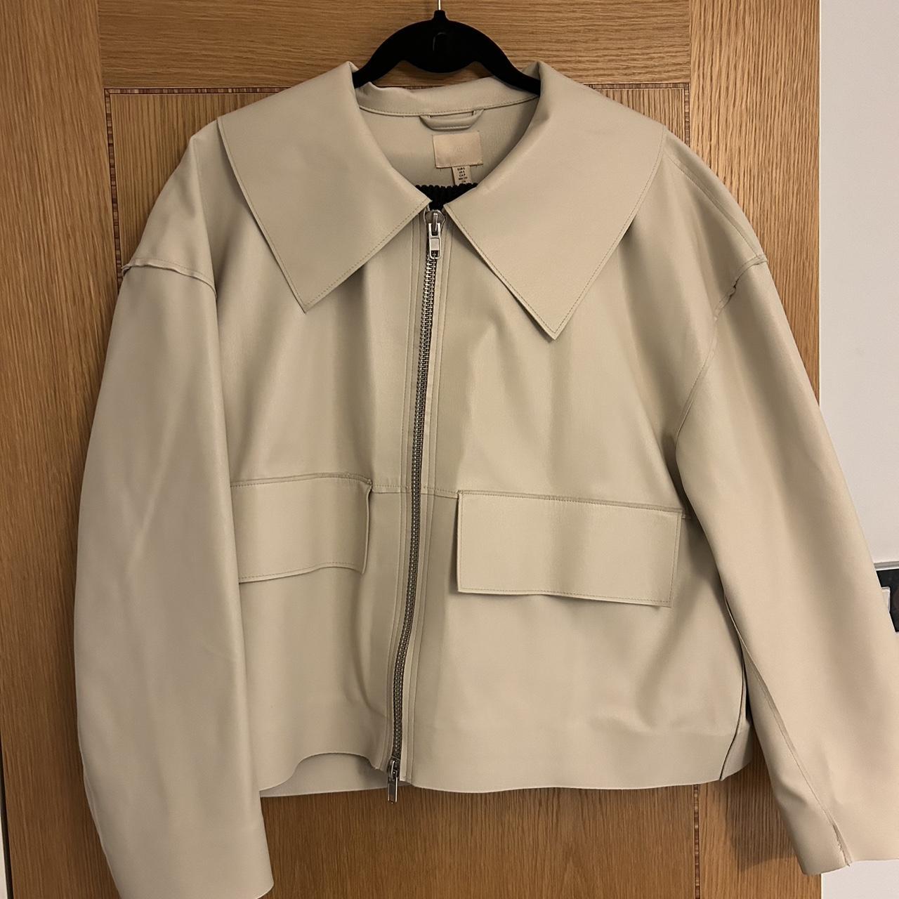 H&M oversized faux leather boxy jacket in cream,... Depop