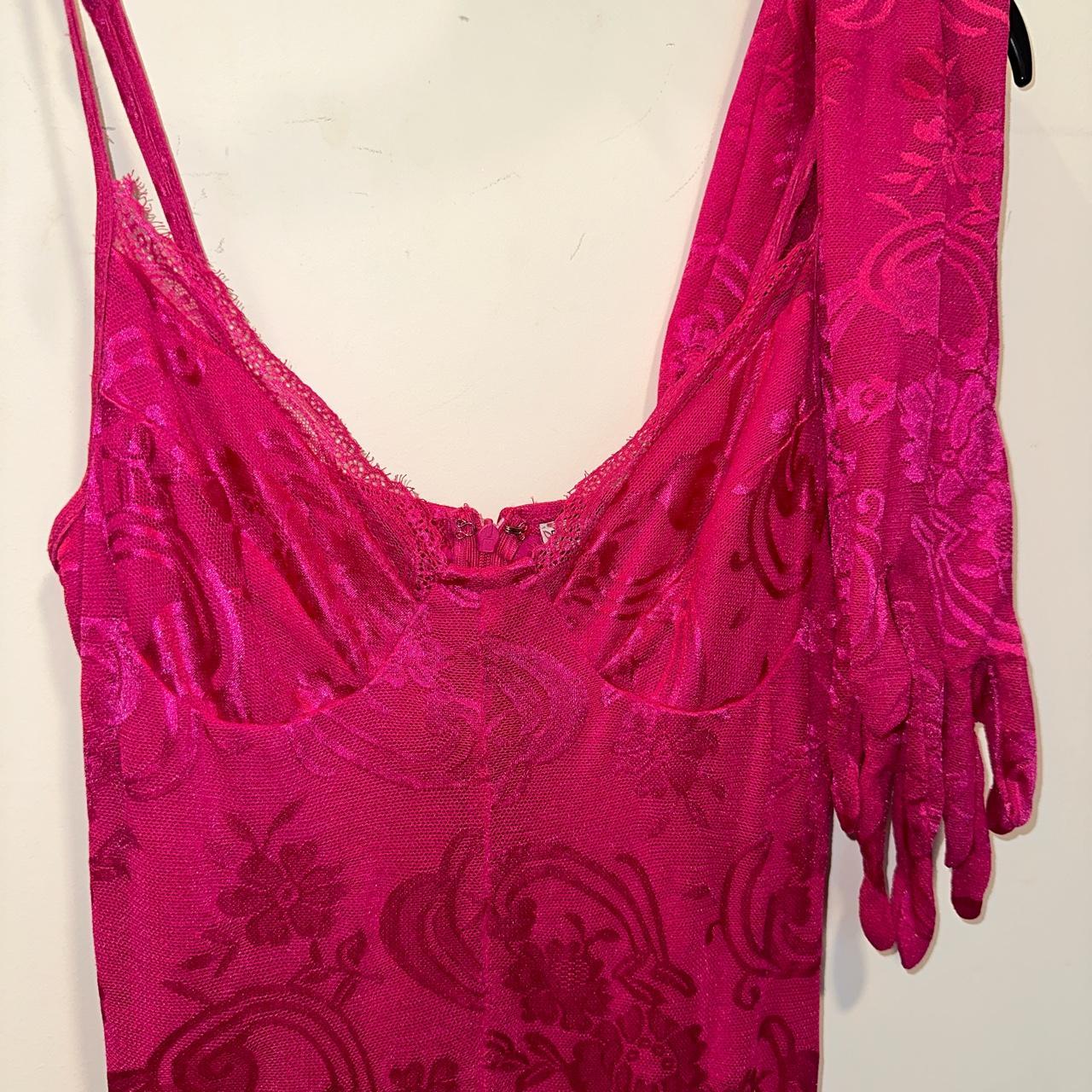 Hot pink lace jumpsuit with matching gloves tags. Depop