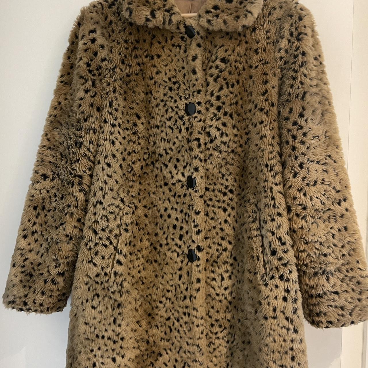Soft faux leopard fur coat Camel mix colours Depop