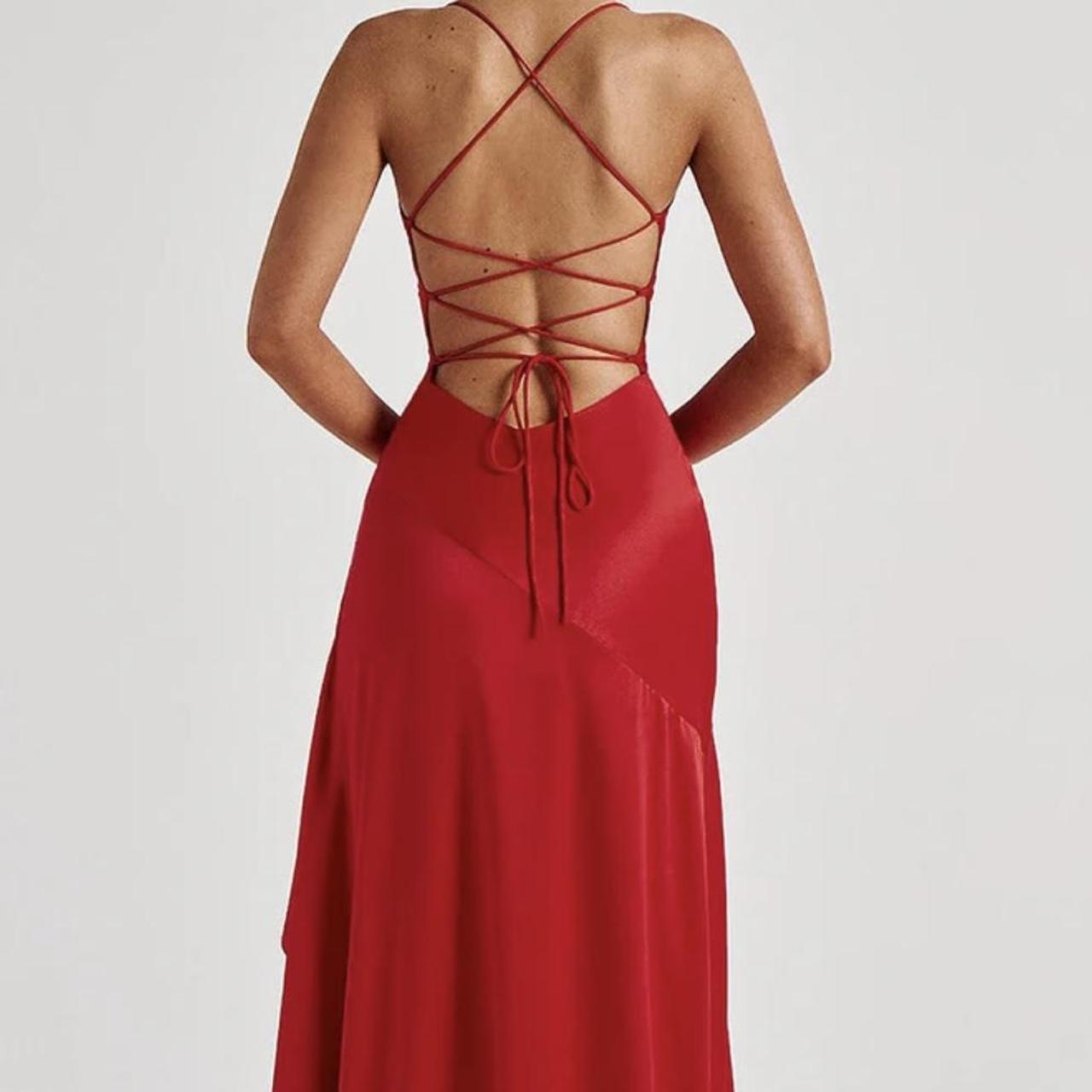 Samira Red maxi dress with open back- Depop
