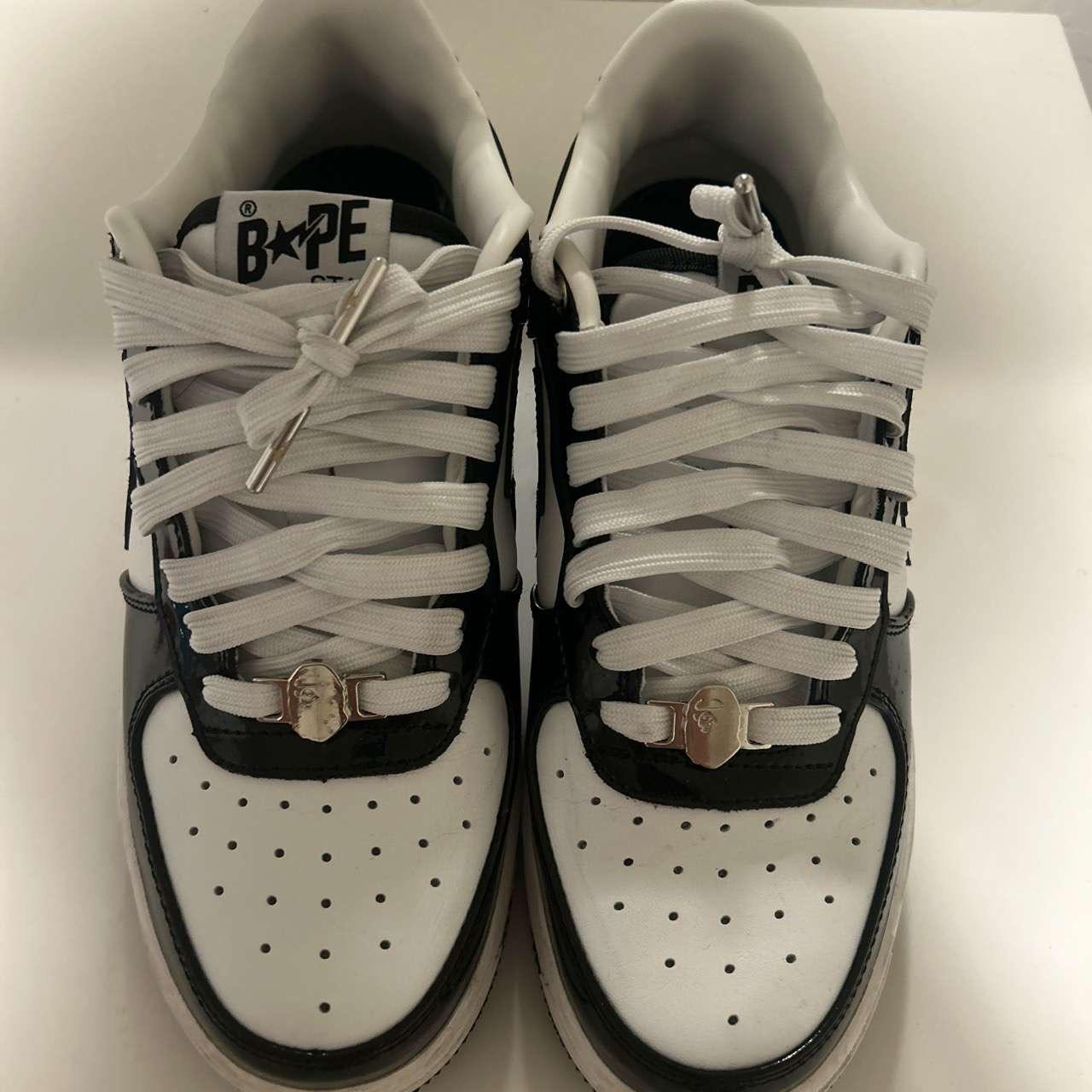 Bapestas Black and White Patent Leather Size 8 Used... - Depop