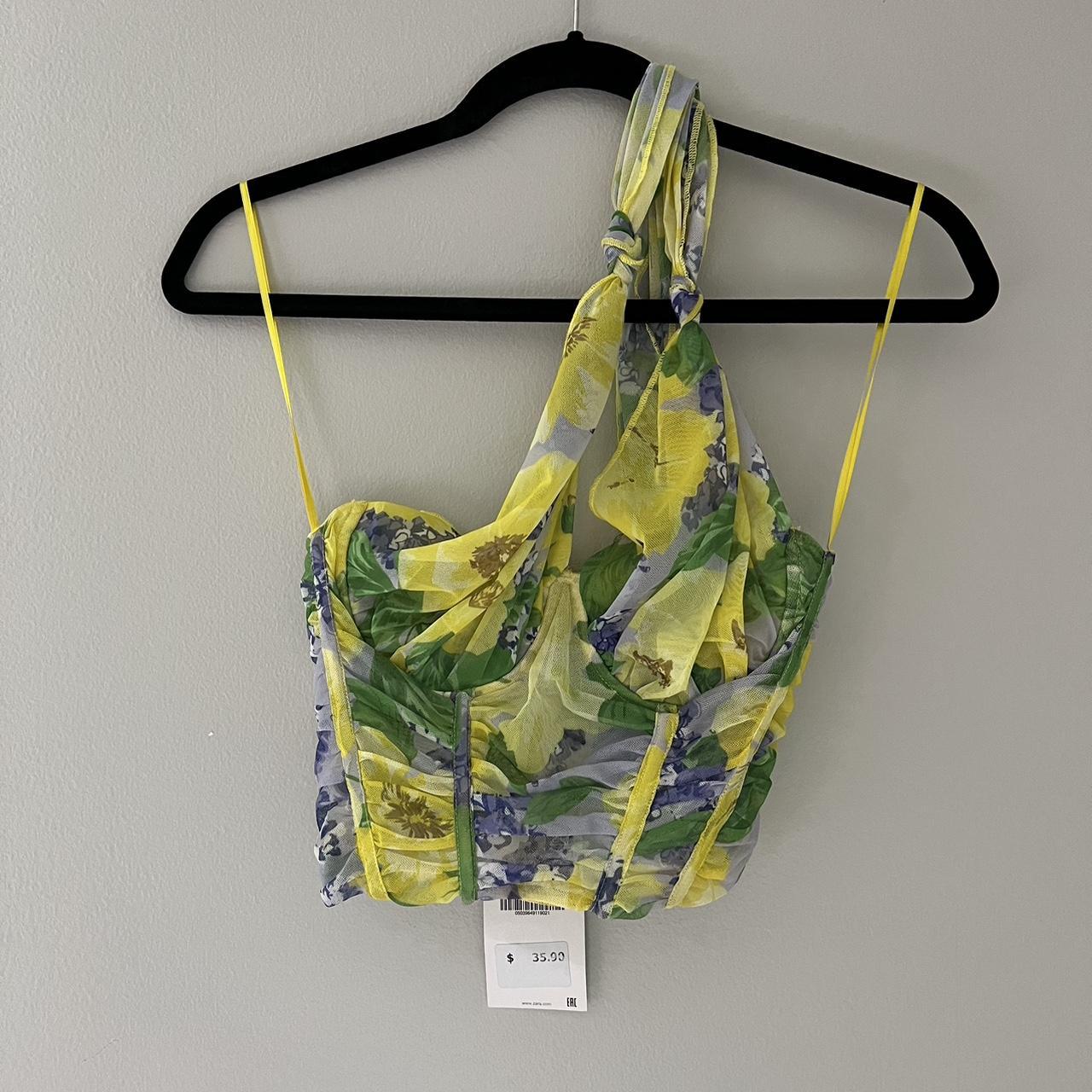 Zara Yellow Floral Crop Corset Top Size Small S