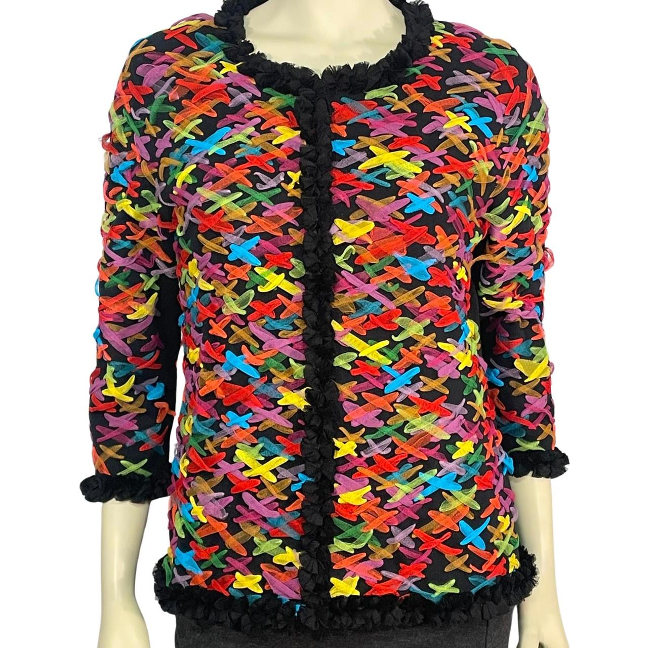 Preloved Women's Sweater - Black/Multi - L – "New York Confetti" cardigan from Michael Simon …