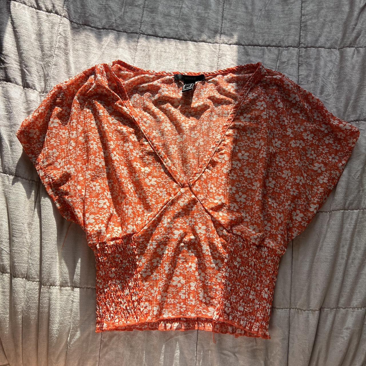 f21 orange floral blouse size M very. Depop