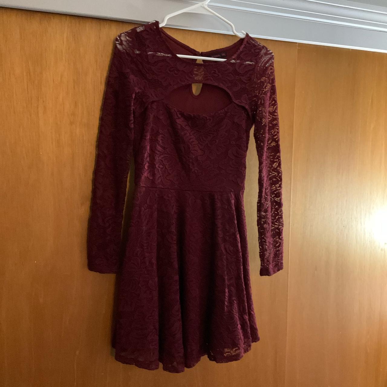 Macy's burgundy lace dress hotsell