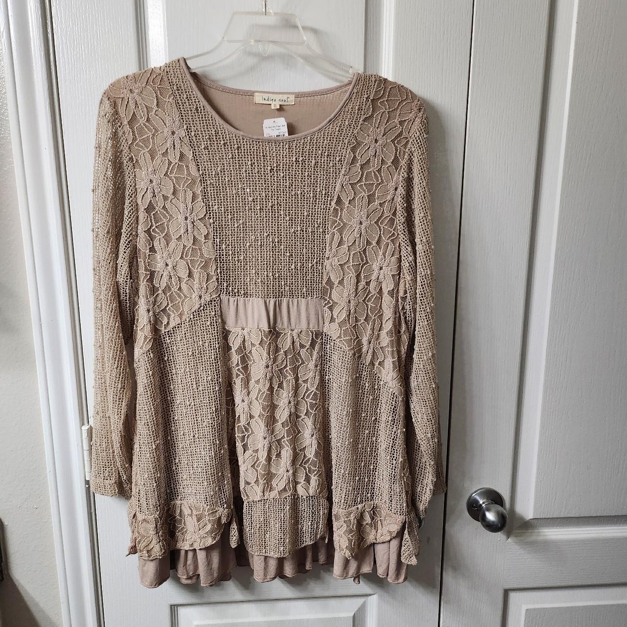 Indigo Soul XL lacy/mesh taupe long sleeve shirt.... - Depop