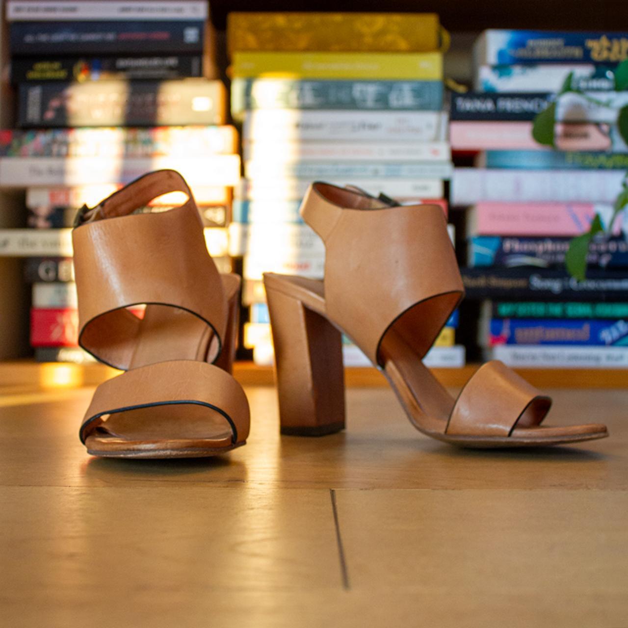 Midas Tan Block Heel Size = 38 Worn a handful of... - Depop