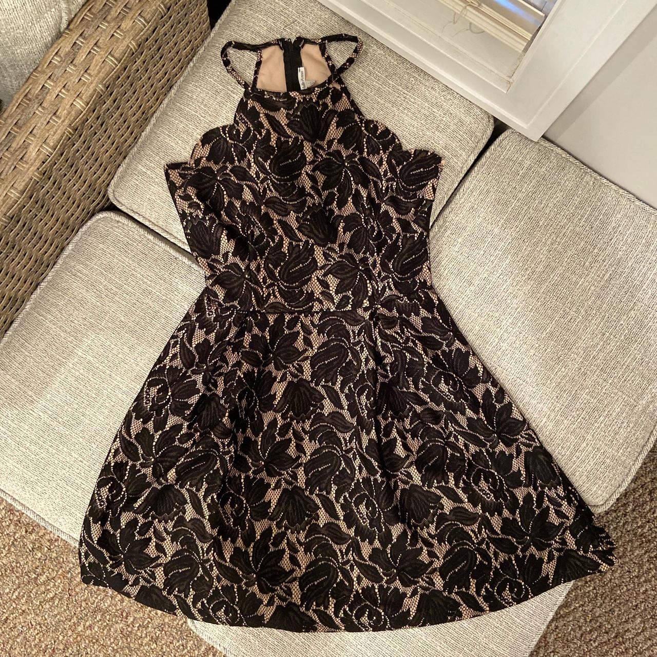 beautiful tan with black lace halter dress scallop