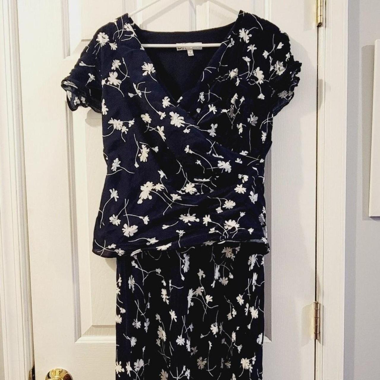 Vintage navy blue floral dress barn size 10 dress. Depop