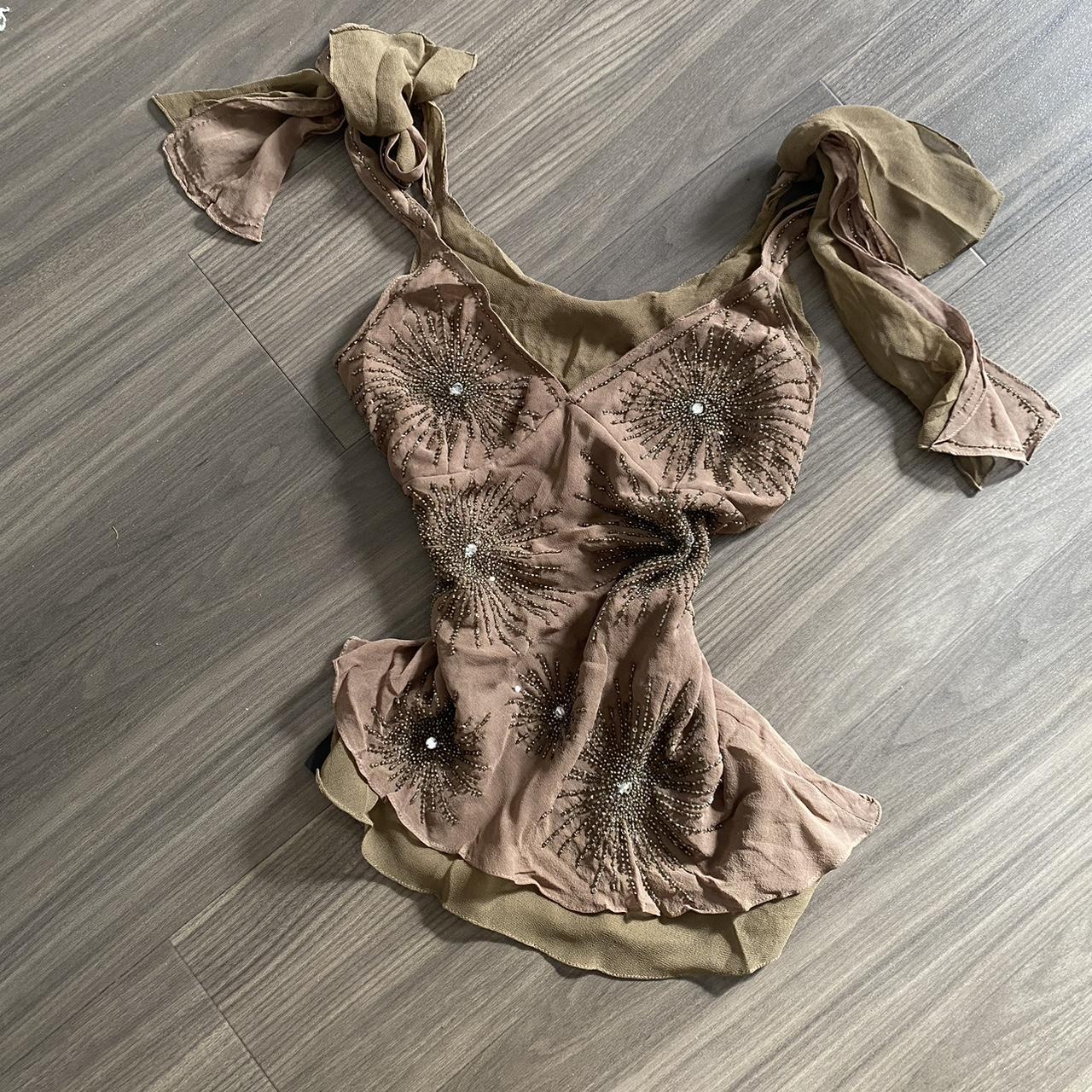 🧚🏻 the prettiest mocha brown silk beaded boho fairy... - Depop