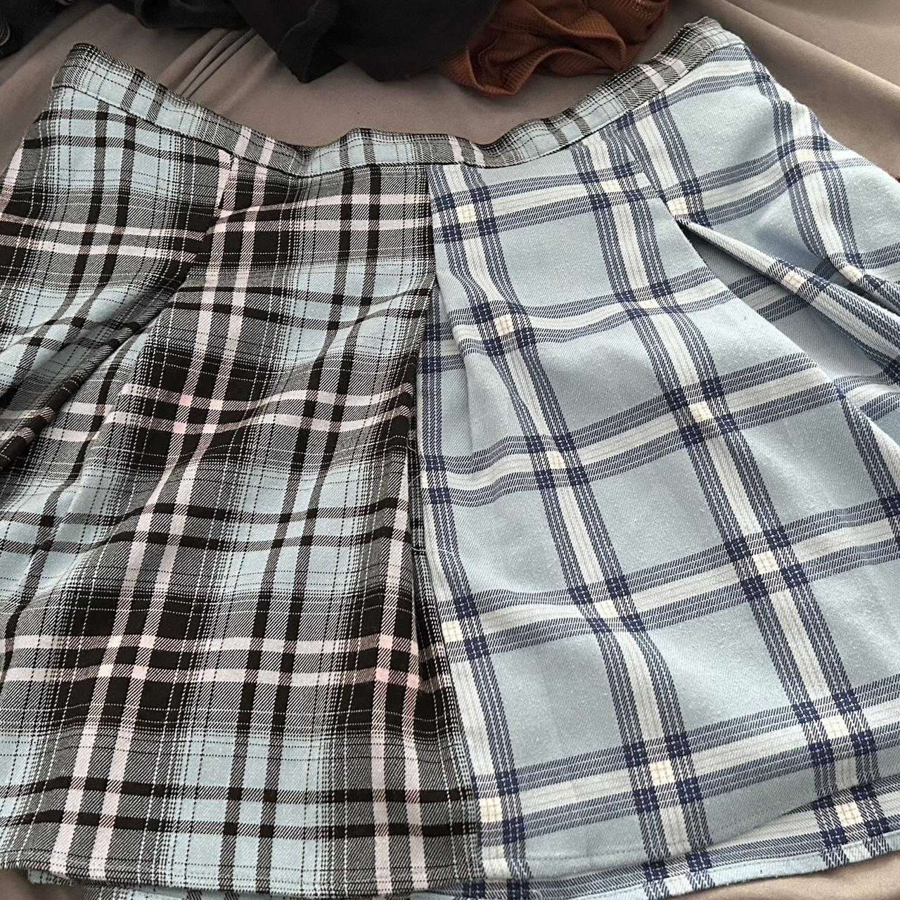 Two tone blue black and white plaid skirt. Worn a. Depop