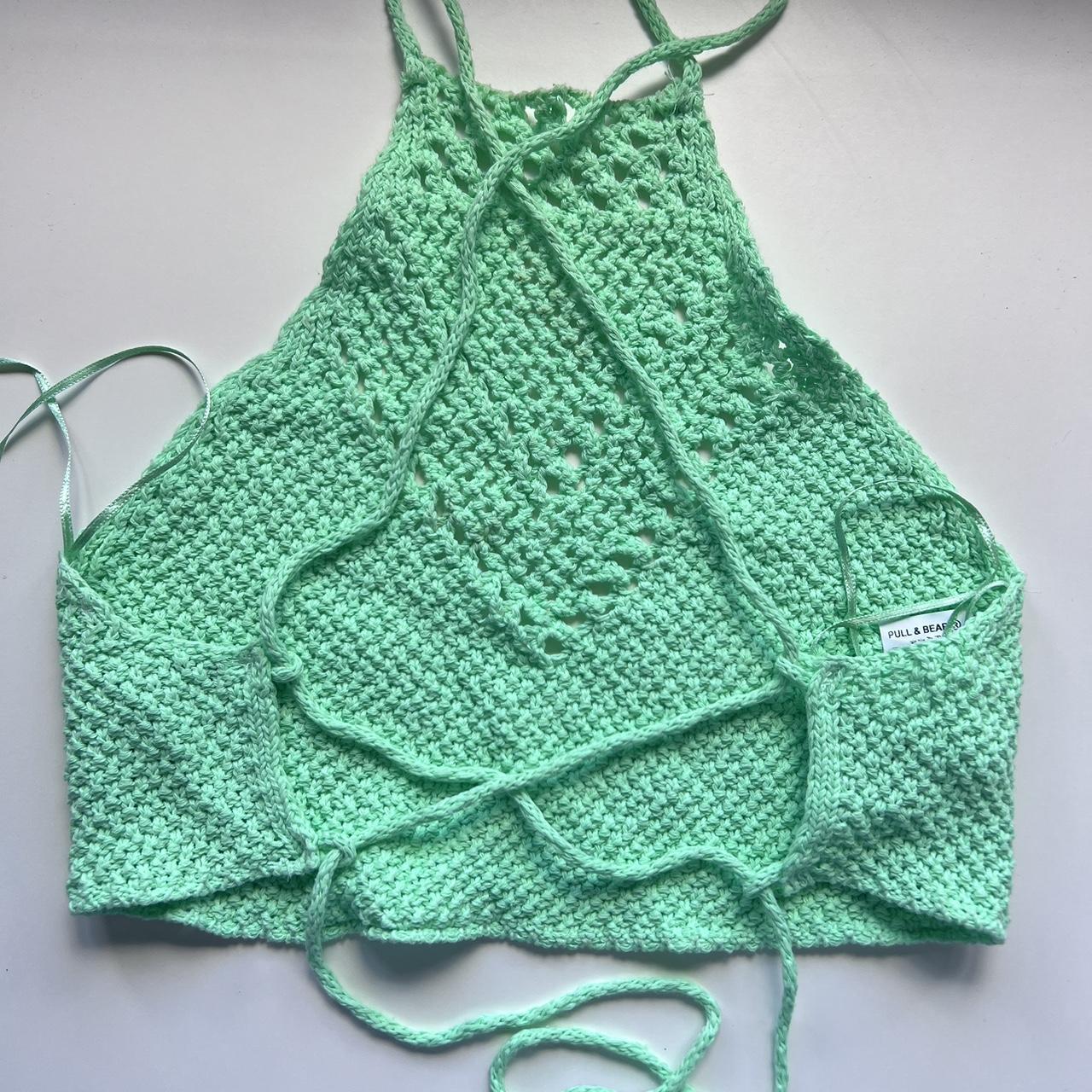 Pull and bear bright green crochet cropped top.... - Depop