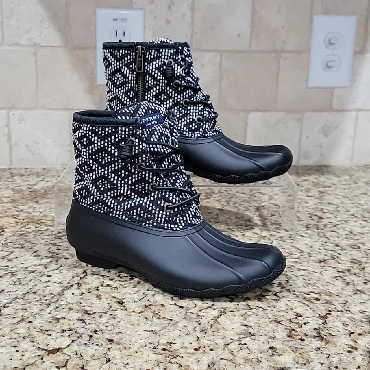 Black and white sperry duck boots hotsell