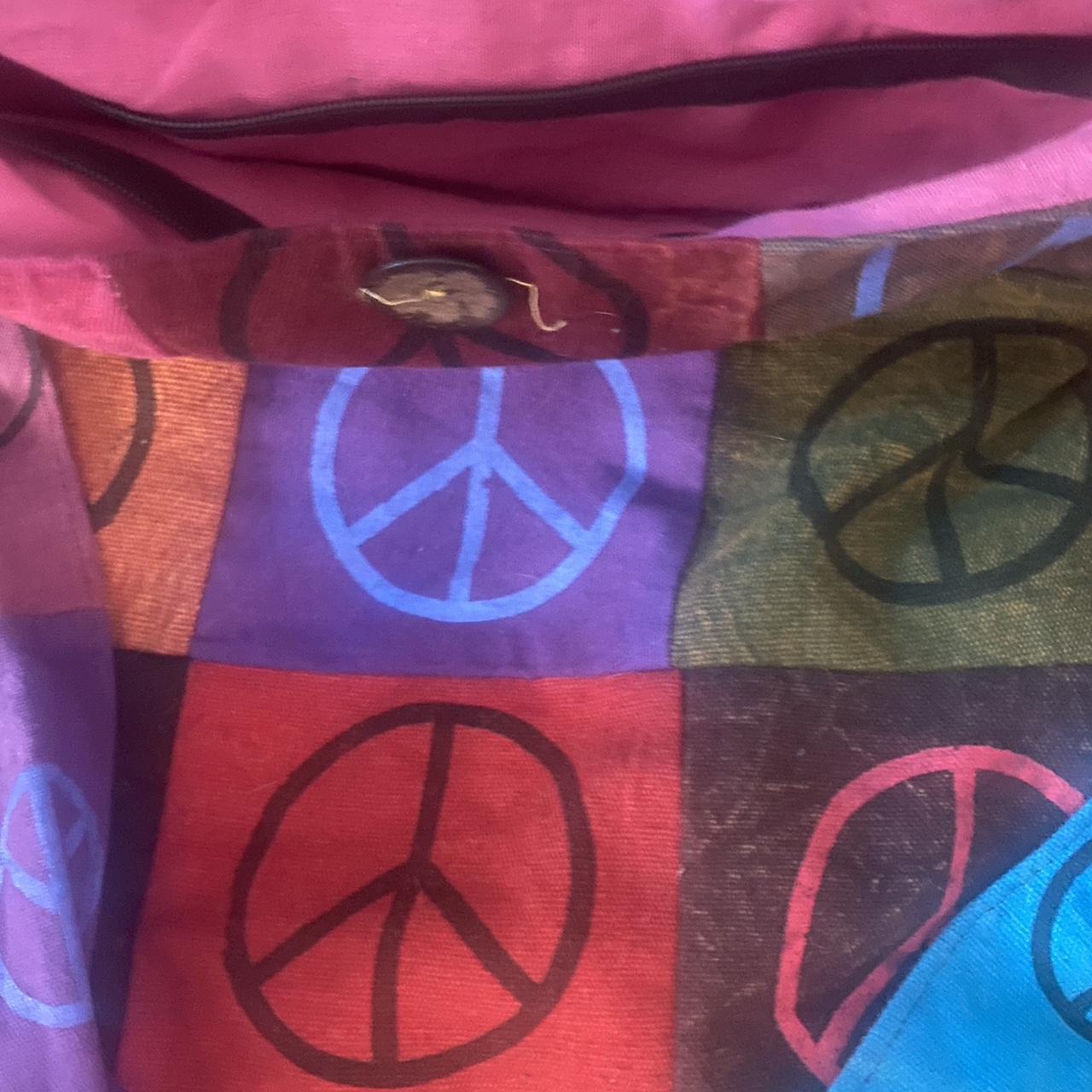 Hippie peace sign tote bag w/ zipper and sewn on... - Depop