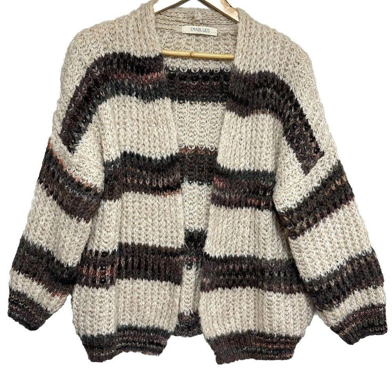 Emablues Striped Chunky Open Cardigan Womens OS...