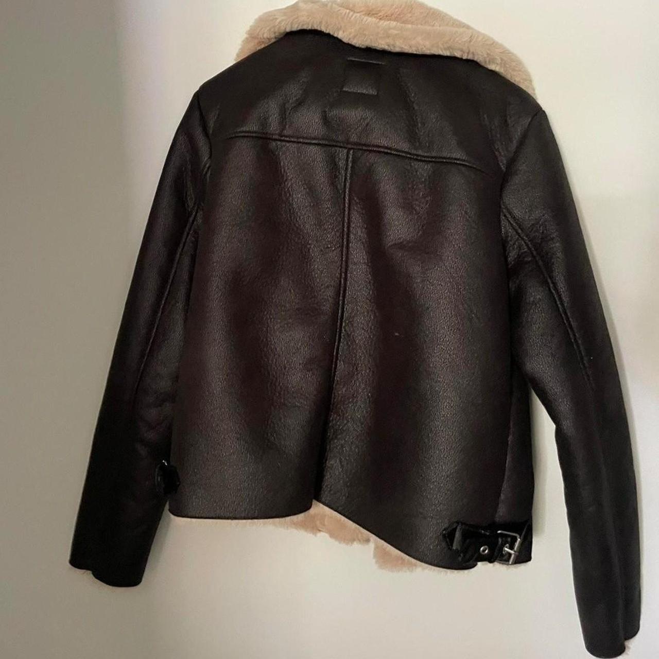 Sportsgirl jacket black & sheepskin lining sz 12... Depop