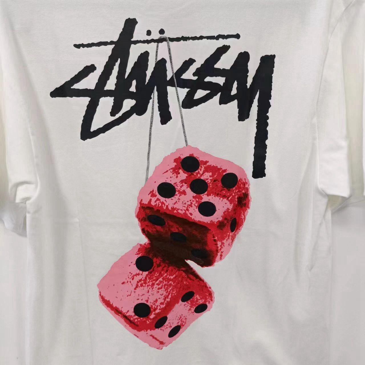 Stussy White Men's T-Shirt Pink Dice Print | Depop Stussy White Men's T-Shirt Pink Dice Print | Depop