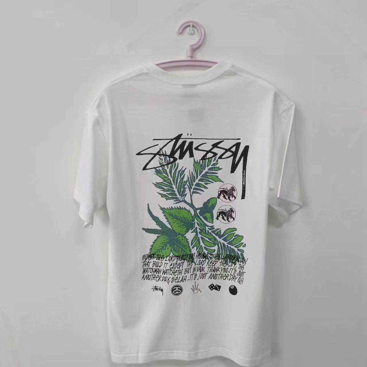 Stussy White T-Shirt Crew Neck Men's T-Shirt Leaf | Depop