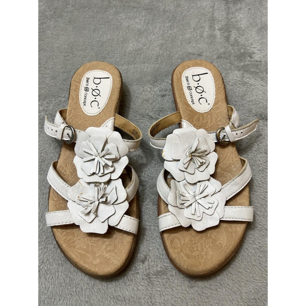 BOC Born Concept White Leather Flower Thong Sandals. Depop