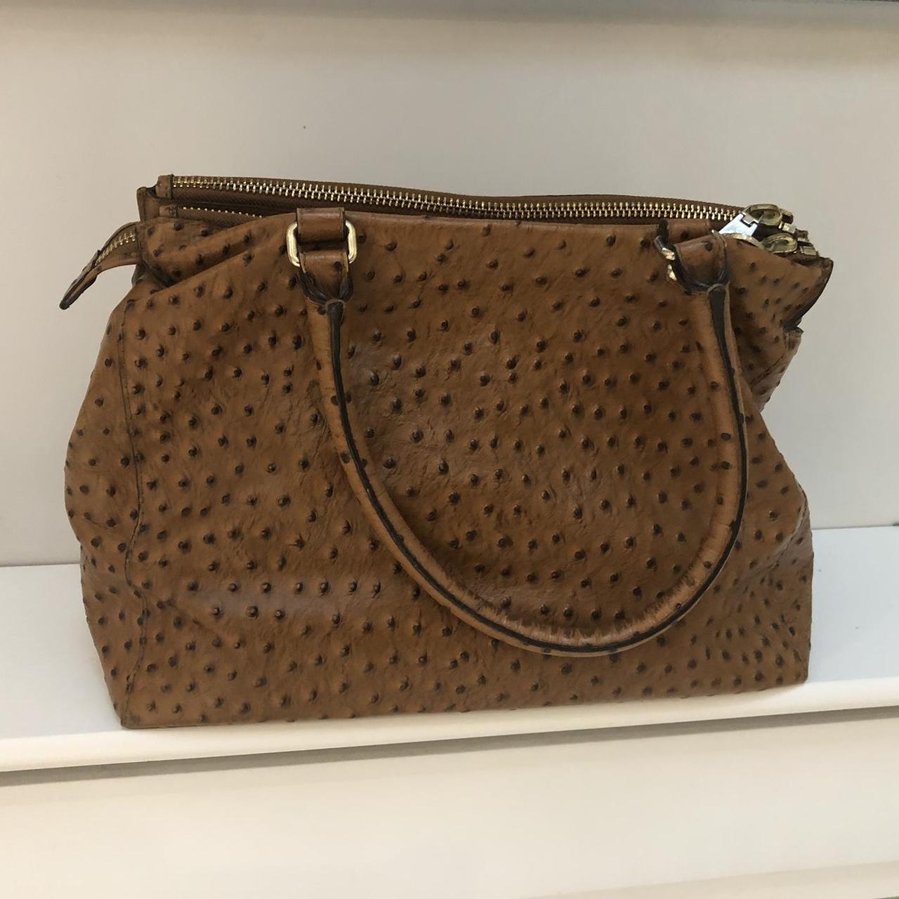 KAREN MILLEN Tan Brown Embossed Ostrich Leather Depop