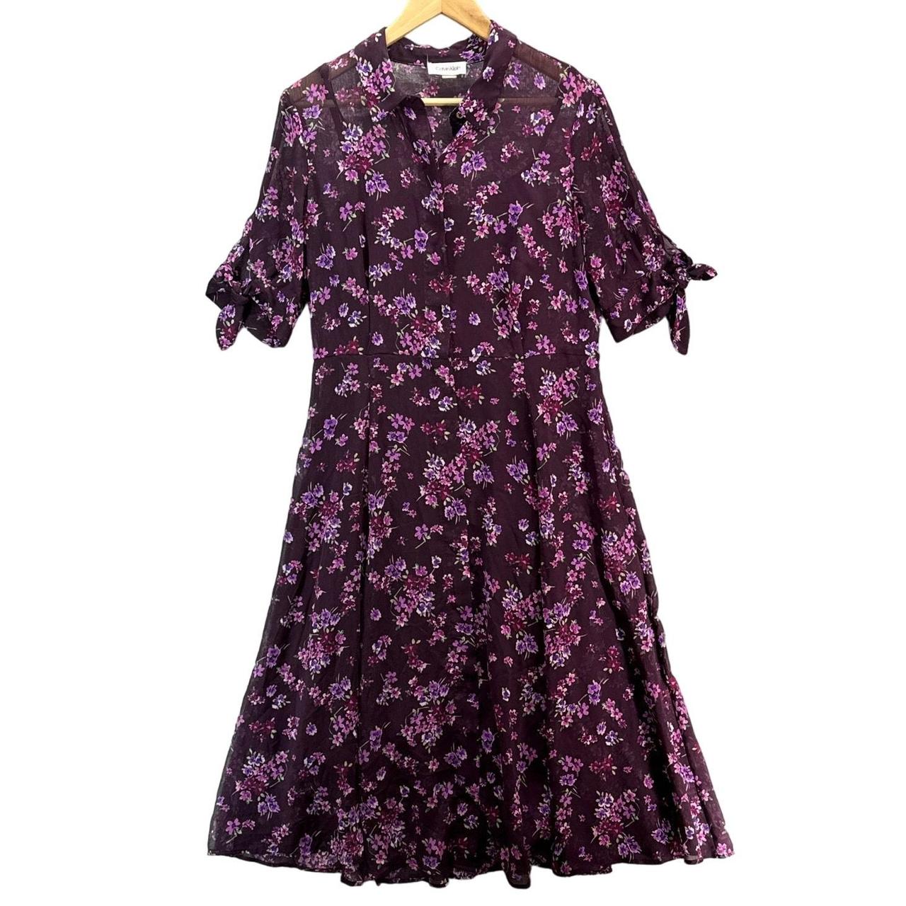 Calvin klein purple floral dress hotsell