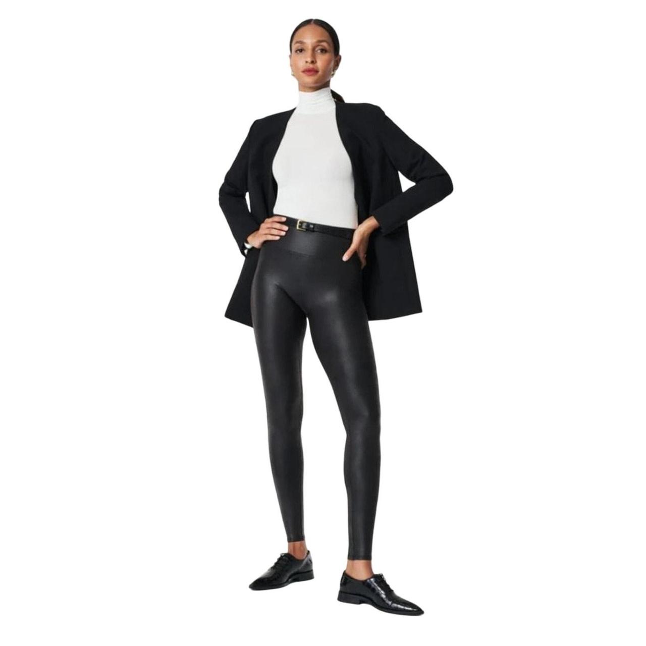 SPANX Women's Ready to Wow Faux Leather Leggings... - Depop