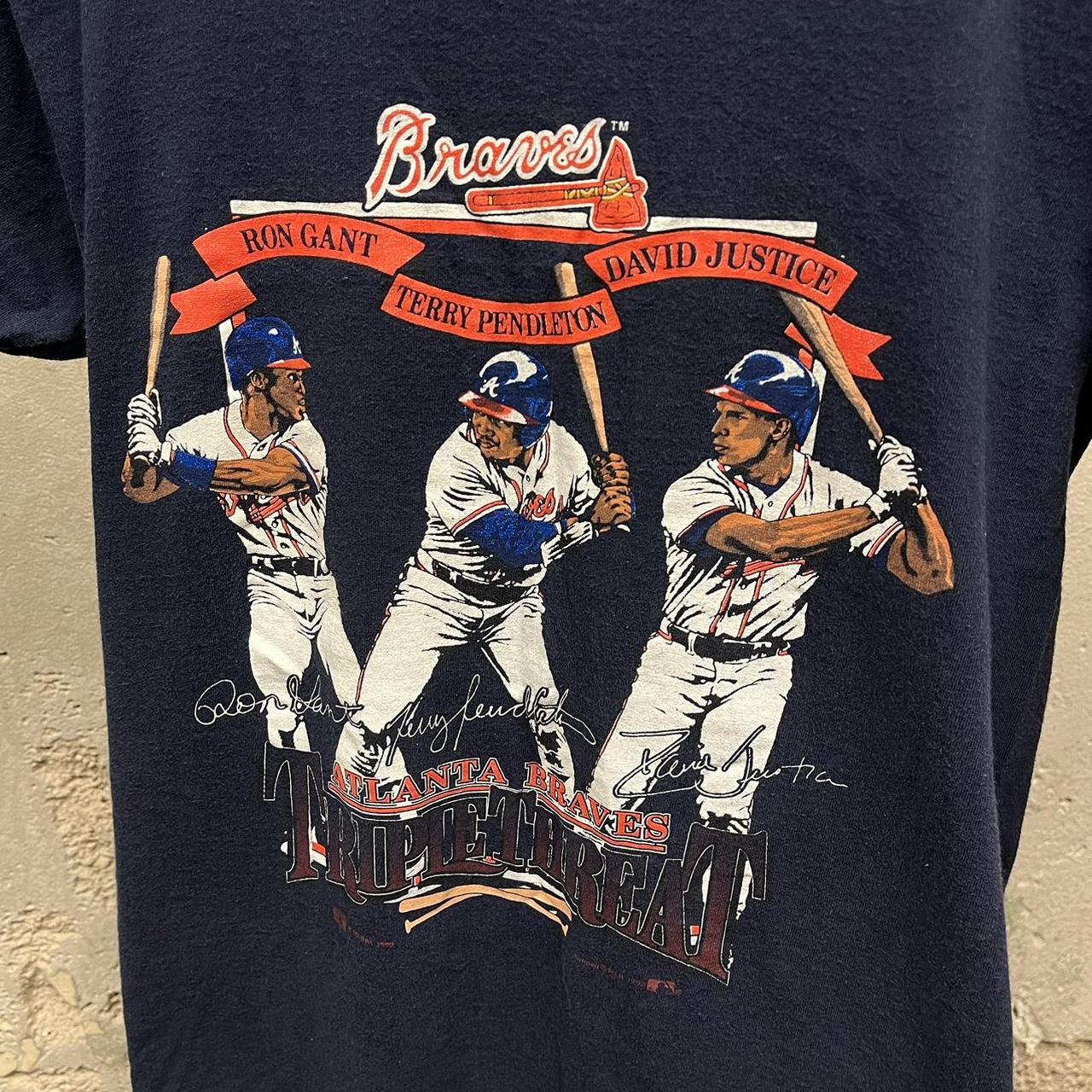 Vtg David Justice Atlanta Braves Nutmeg on sale Shirt MLB Medium