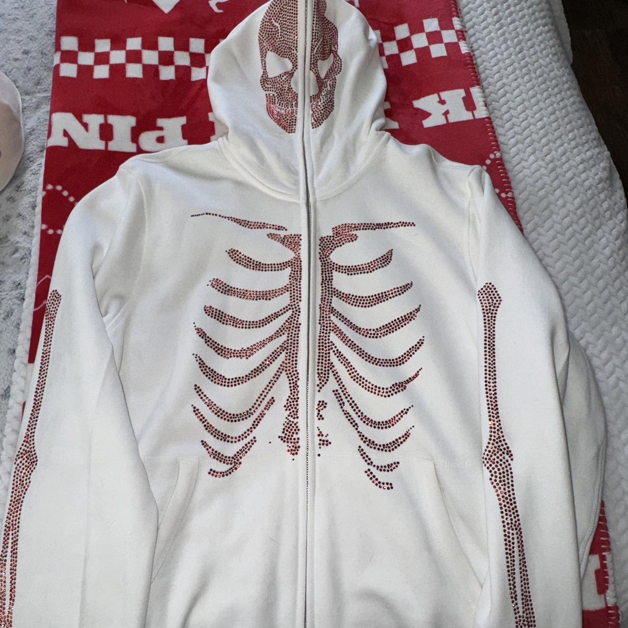 Prolific White Red Skeleton Rhinestone Full Zip