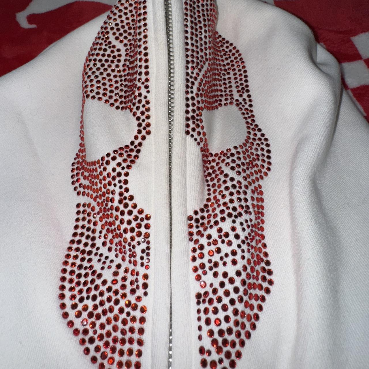 Prolific White Red Skeleton Rhinestone Full Zip Depop