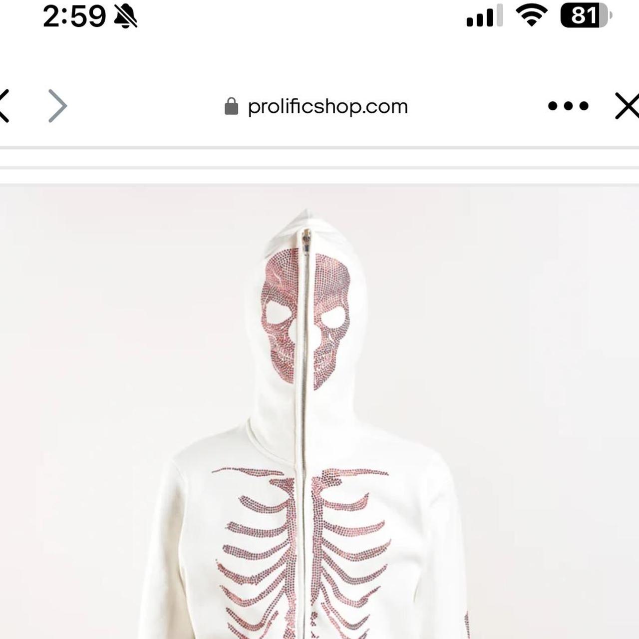 Prolific White Red Skeleton Rhinestone Full Zip Depop