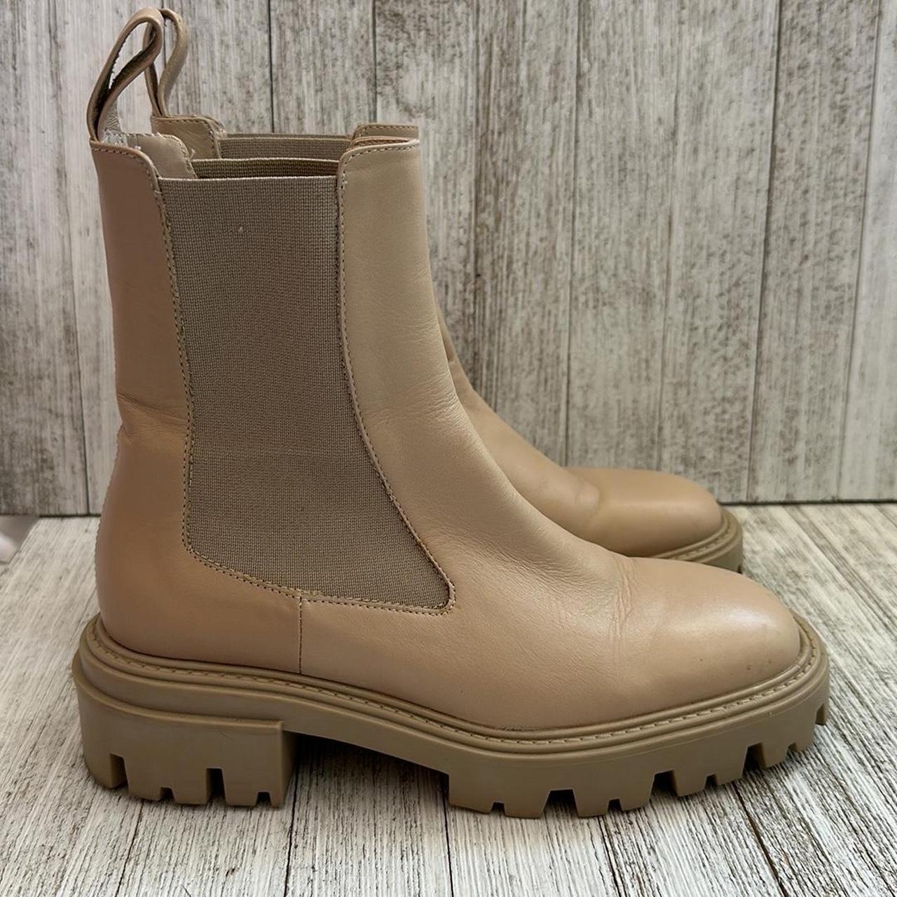 Zara Lug Sole Leather Chelsea Boots Beige, Size UK7