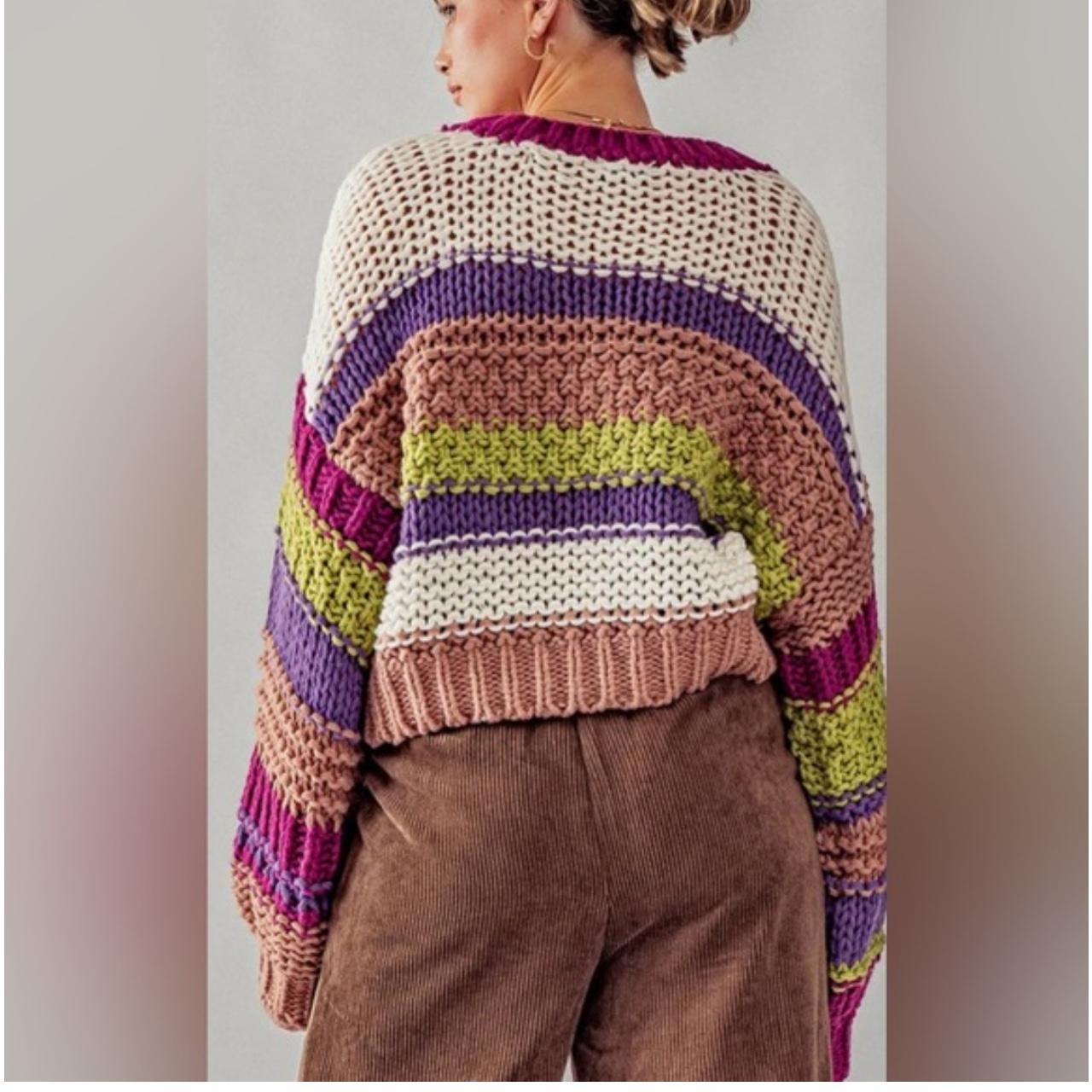 Women's Sweater - Multi - M – Threaded Leaf chunk… - image 2