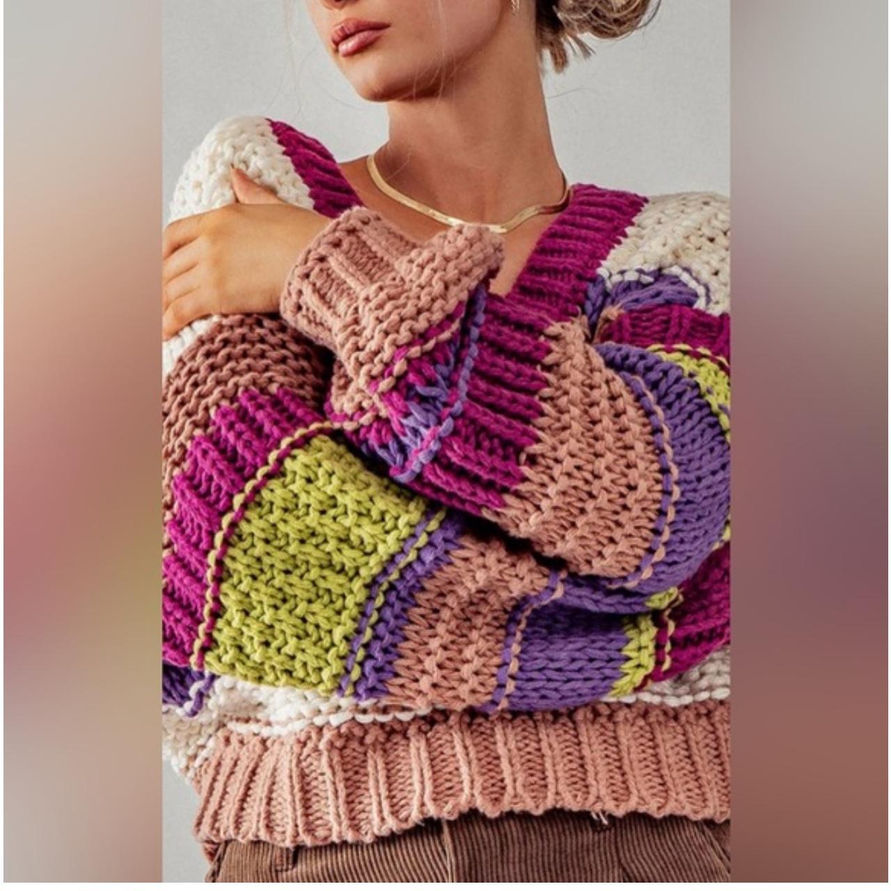 Women's Sweater - Multi - M – Threaded Leaf chunk… - image 3