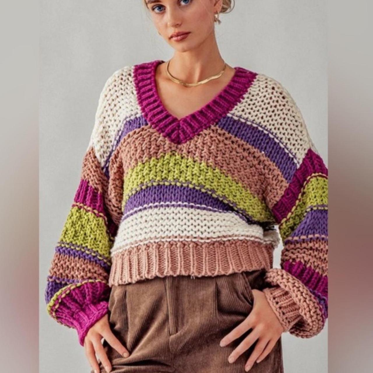 Women's Sweater - Multi - M – Threaded Leaf chunk… - image 1