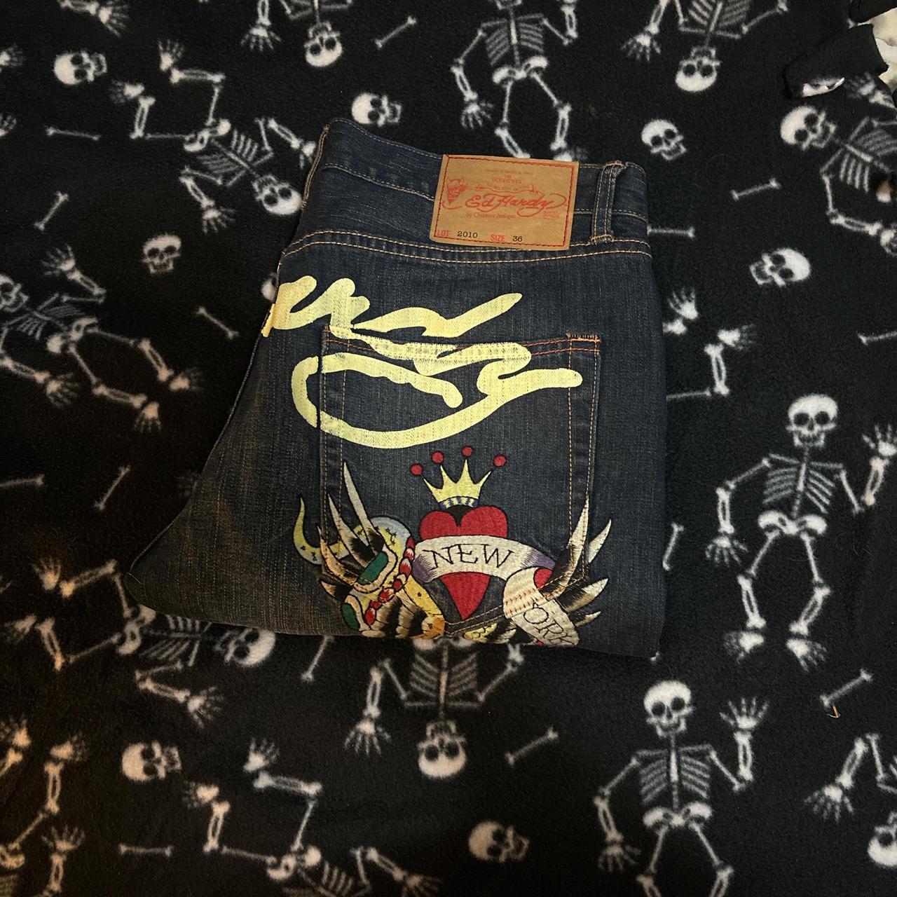 Ed Hardy 2010 Eagle Snake Skull Embroidered Black washed deals Jeans- size 36x32