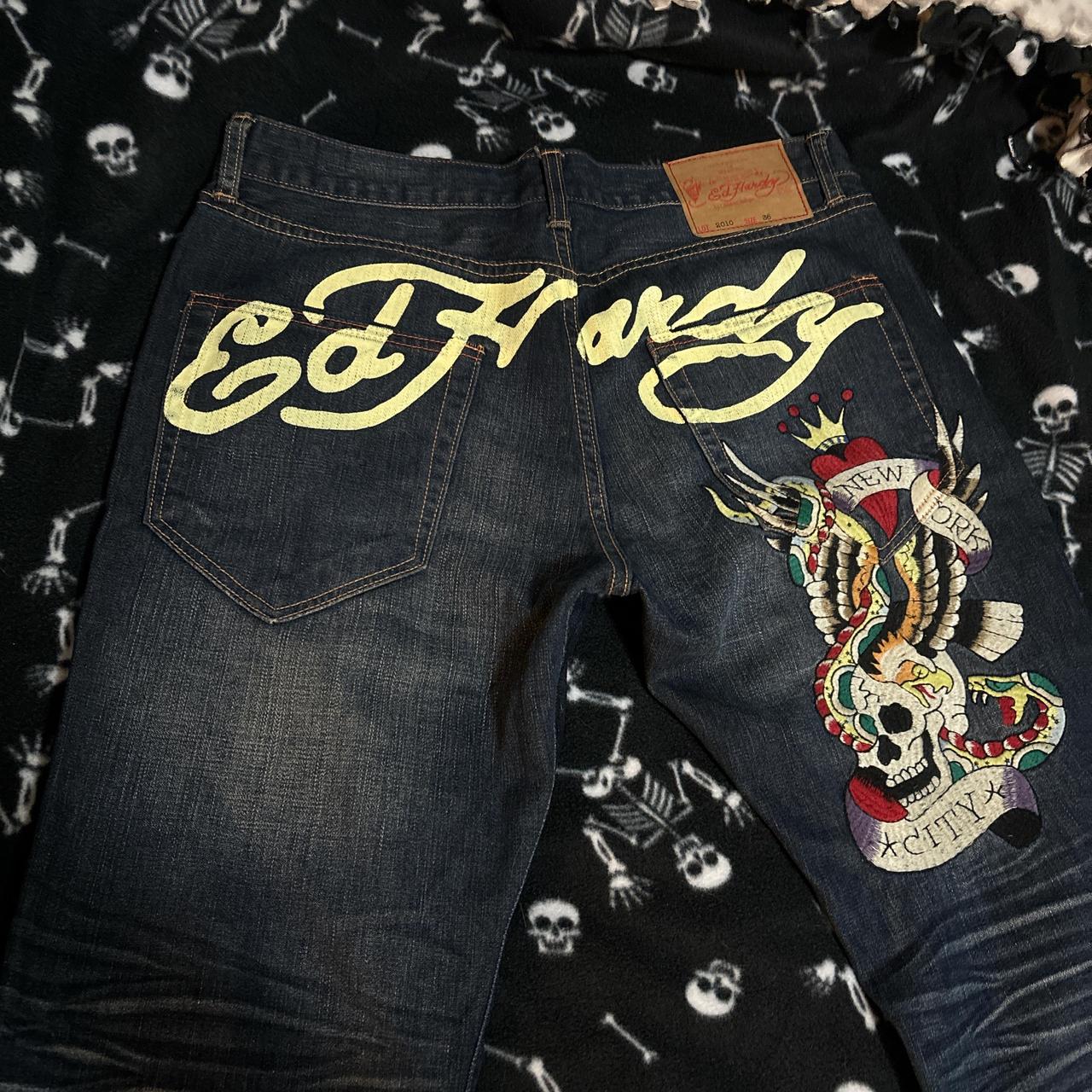 Ed Hardy 2010 Eagle Snake Skull good Embroidered Black washed Jeans- size 36x32