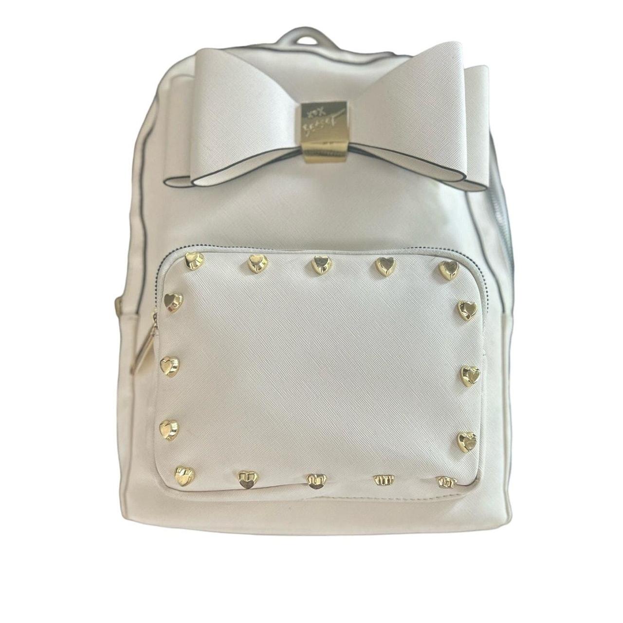 Betsey Johnson White Large Bow Backpack With Heart. Depop