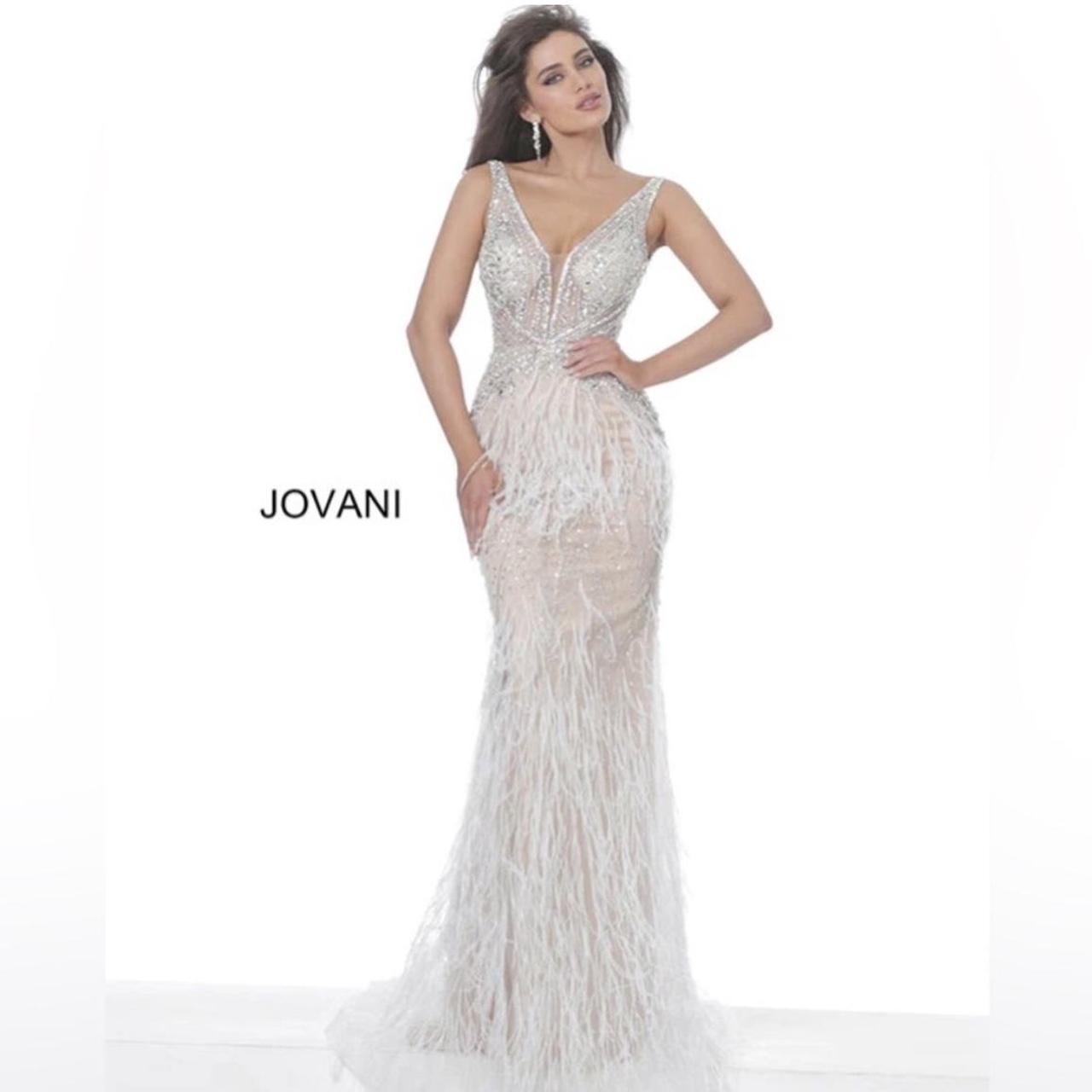 Jovani 03023 Size 4 Off White Sheer Feather Prom | Depop