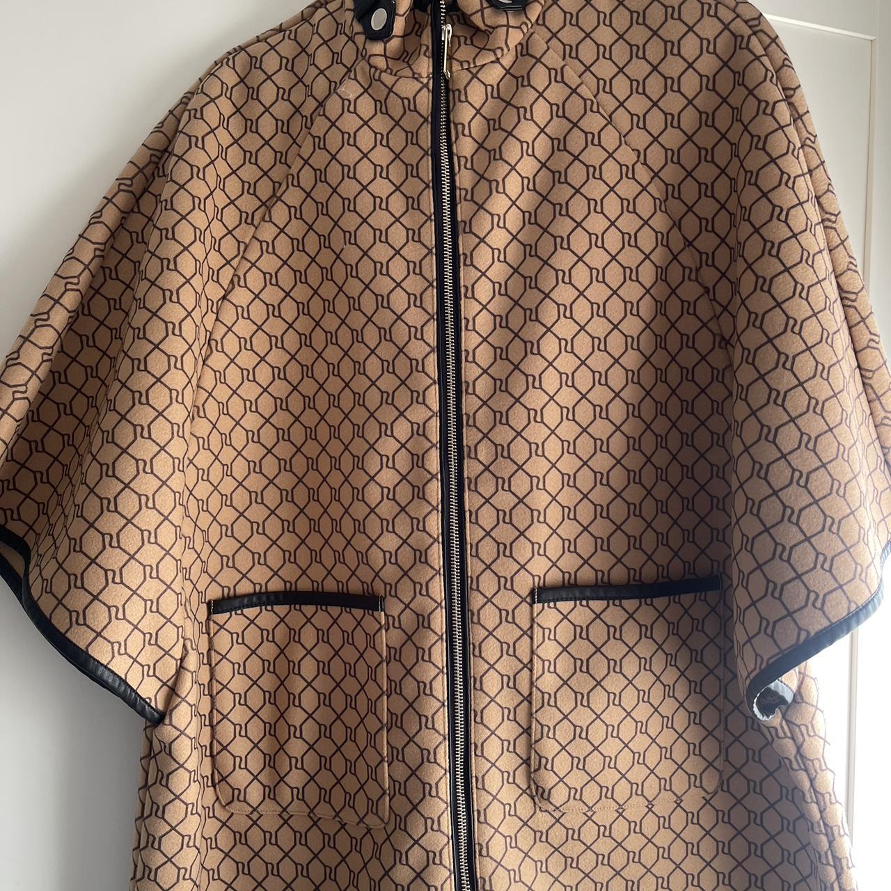 River Island Monogram Camel Beige Full Zip Cape