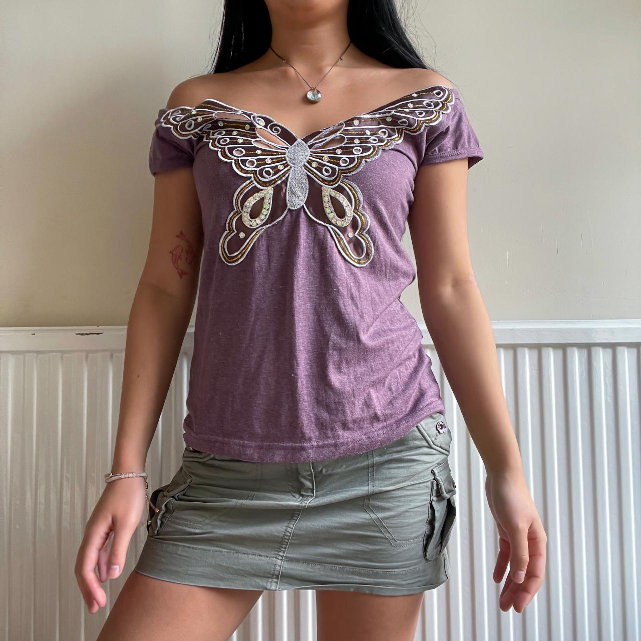 Vintage butterfly top • worn in size 6-8 on w25-w26... - Depop