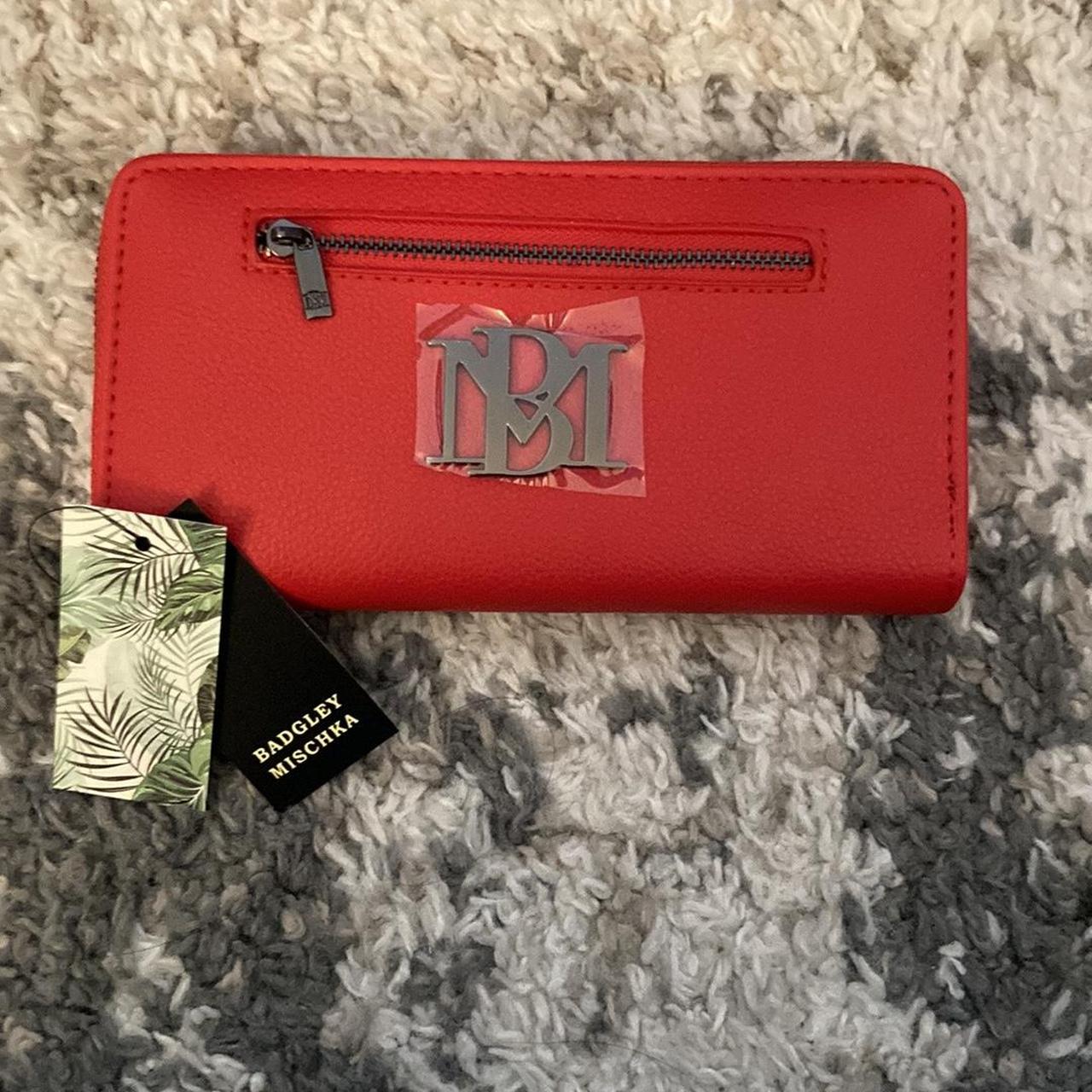 Badgley Mischka Red vegan leather wallet with silver... Depop