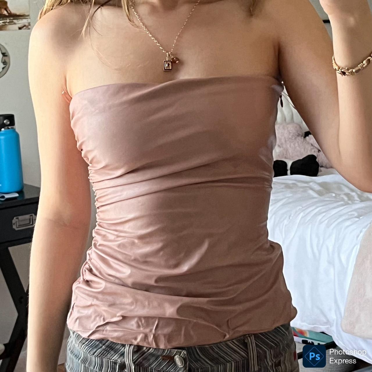 Zara strapless faux leather pink rose side zip Depop