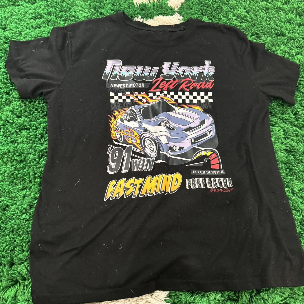 Car black and grey graphic tee men’s and women’s... Depop