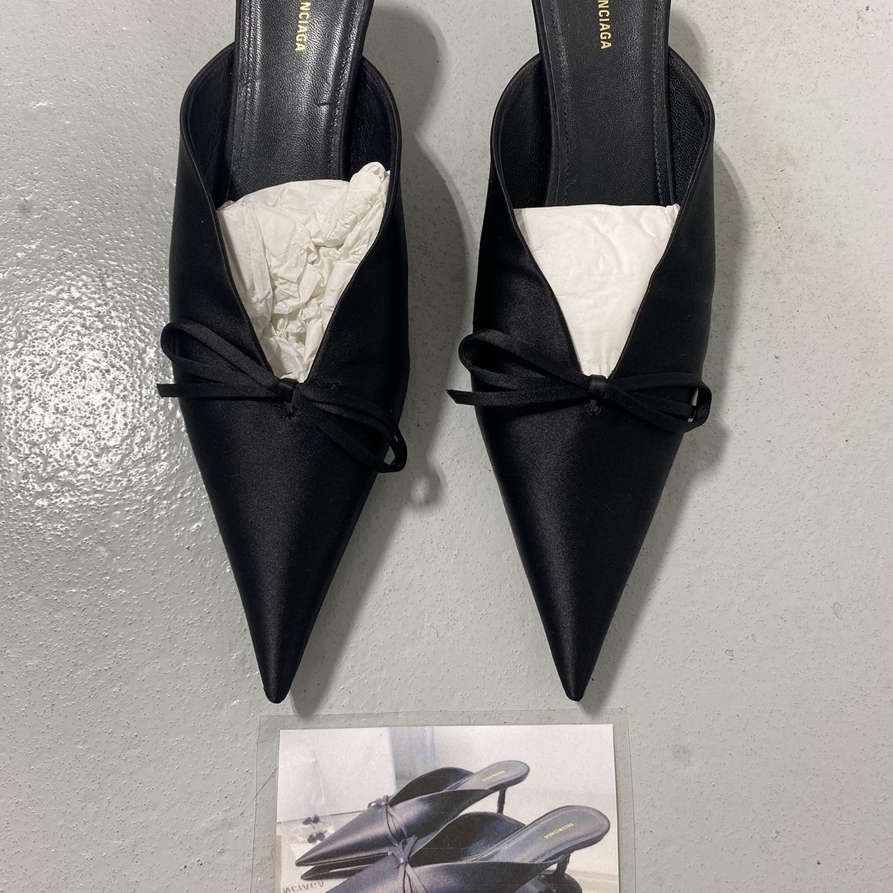 BALENCIAGA black knife satin kitten heel mules | Depop