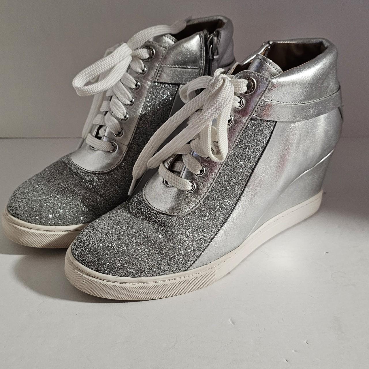 Wedge Trainers Silver Leather Trainers Ladies Spring Sequins