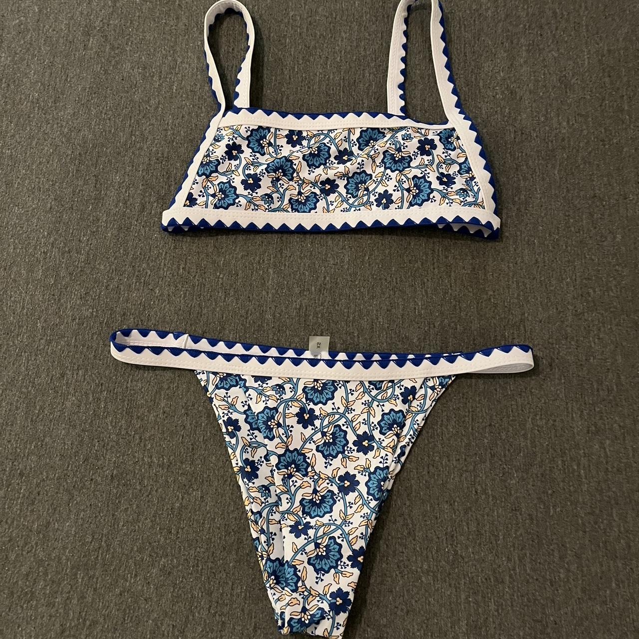 brand new blue printed shein bikini. size xs.... - Depop