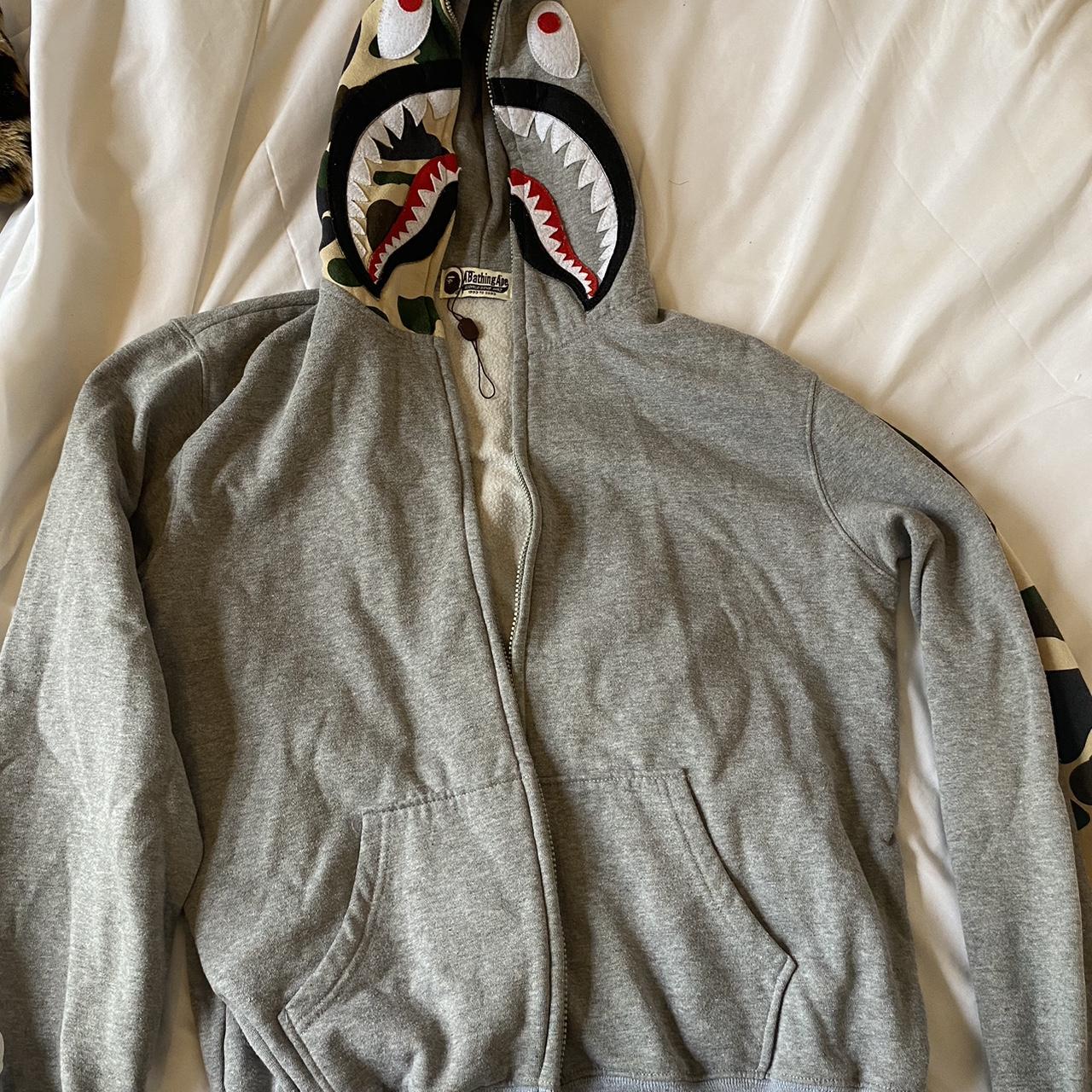 grey bape hoodie missing the zip size XXL but fits... - Depop